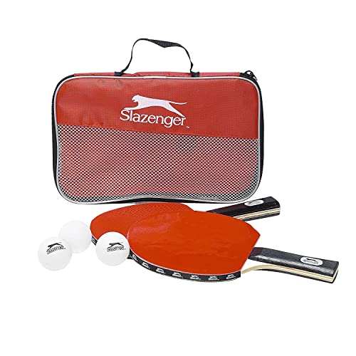 Slazenger Unisex – Erwachsene Tischtennis-Set 6tlg Tischtennisschläger 2 Schläger 225418, rot, von Slazenger
