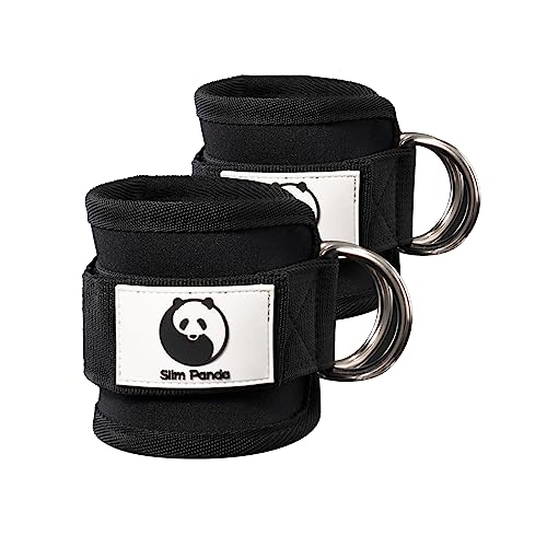1 Paar Slim Panda Fitness fußschlaufen kabelzug, Ankle Straps, Verstellbarer fußmanschetten kabelzug mit doppelten D-Ringen und Neoprenstütze (Negro) von Slim Panda