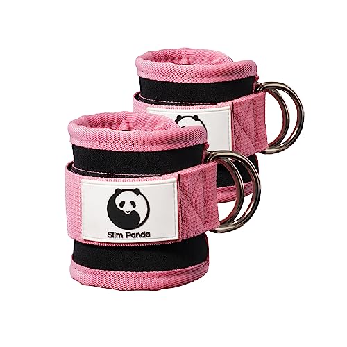 Slim Panda 1 Paar Fitness fußschlaufen kabelzug, Ankle Straps, Verstellbarer fußmanschetten kabelzug mit doppelten D-Ringen und Neoprenstütze (pink) von Slim Panda
