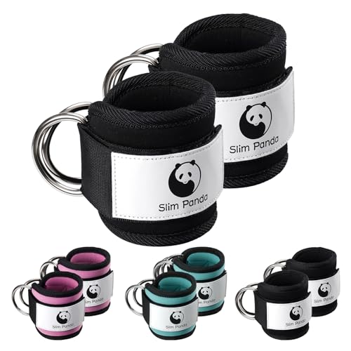 Slim Panda 1 Paar Fitness fußschlaufen kabelzug, Ankle Straps, Verstellbarer fußmanschetten kabelzug mit doppelten D-Ringen und Neoprenstütze (Upgraded Schwarz) von Slim Panda