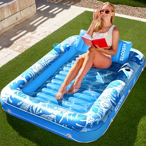 Sloosh 70" x 46"/1.78m*1.16m aufblasbarer Sonnenpool, Luftmatratzte Pool, Sonnenbad mit abnehmbarem Kissen, persönlicher Luftmatratze Wasser für Erwachsene, Sommerspaß, Wasserparty-Blau von Sloosh