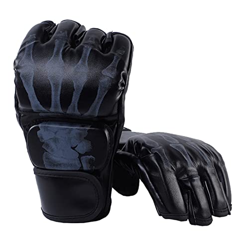 Halbfinger-Boxhandschuhe mit verstellbarem Handgelenkband, MMA-Handschuhe, Handschuhe für Sanda, Sparring, Boxsack, Trainingshandschuhe für Männer und Frauen (Ghost Hand Style Black) von Sluffs