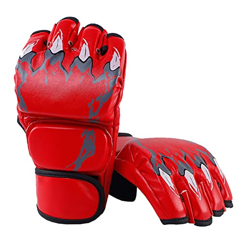 Halbfinger-Boxhandschuhe mit verstellbarem Handgelenkband, MMA-Handschuhe, Handschuhe für Sanda, Sparring, Boxsack, Trainingshandschuhe für Männer und Frauen (Tiger Claw Style Red) von Sluffs