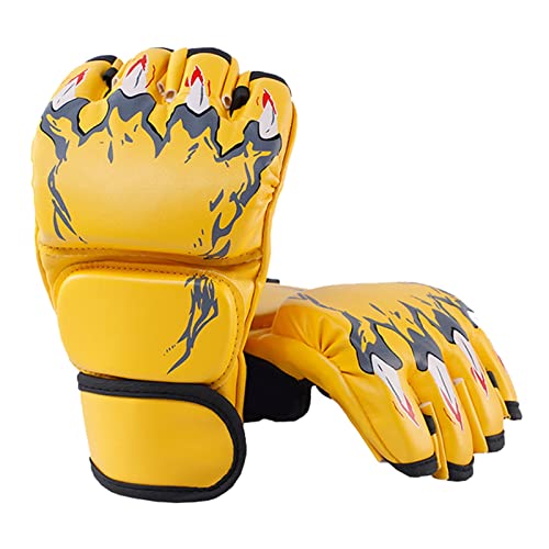 Halbfinger-Boxhandschuhe mit verstellbarem Handgelenkband, MMA-Handschuhe, Handschuhe für Sanda, Sparring, Boxsack, Trainingshandschuhe für Männer und Frauen (Tiger Claw Style Yellow) von Sluffs