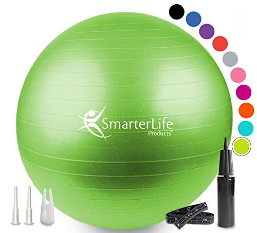 SmarterLife Gymnastikball Yoga-Ball für Fitness, Balance, Stabilität oder Schwangerschaft, Gymnastikball für Core Workout, Physiotherapie, Yoga-Ball Stuhl für Büro, Anti-Rutsch Anti-Burst (65cm, Lime) von SmarterLife Products