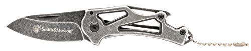 Smith & Wesson Unisex – Erwachsene, Taschenmesser, Keychain Framelock, Klinge: 5.1 cm, schwarz, Klappmesser, Stonewashed, Grau, Einheitsgröße von Smith & Wesson