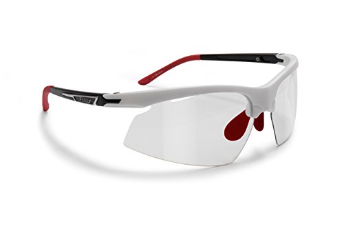 Snatch Radbrille Selbsttönend Polarisiert - Fahrradbrille Photochrome Sportbrille Sonnenbrille Ski Laufen Golf Running Earthquake by Italy (Matt Schwarz/Shiny Weiß/Red, Photochromen) von Snatch