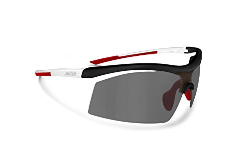 Snatch Radbrille Selbsttönend Polarisiert - Fahrradbrille Photochrome Sportbrille Sonnenbrille Ski Laufen Golf Running by Italy (Matt Schwarz/Shiny Weiß/Red, Photochromen Polarisierten) von Snatch