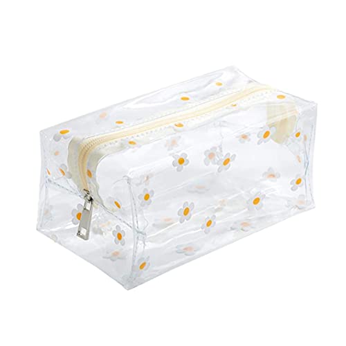 1PC Floral Transparent Cosmetic Bag Waterproof Zippered Toiletry Bag Cute Clear Pencil Case - Daisy von Snner