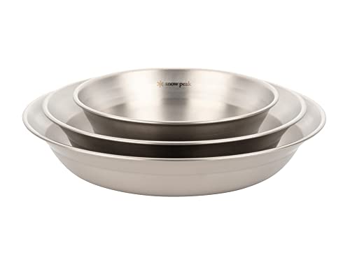 Snow Peak Herren Geschirrset Single, 4 Stück, TW-021, Edelstahl, leicht für Camping & Alltag, Made in Japan, Silber, L von Snow Peak