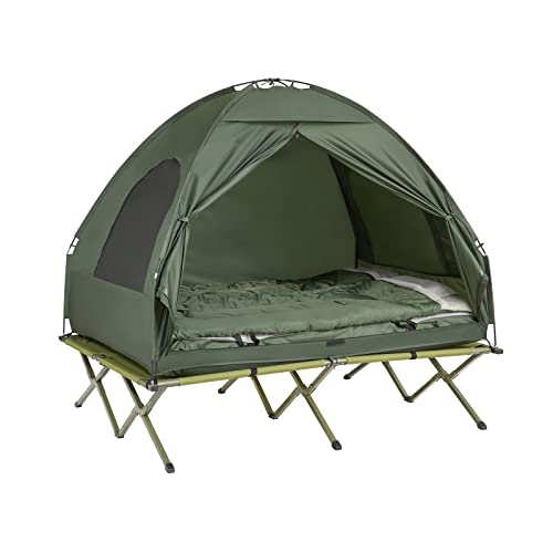 SoBuy OGS32-L-GR Feldbett 4in1-Zelt mit Campingliege Schlafsack Luftmatratze und Zubehör Campingzelt 2 Personen von SoBuy