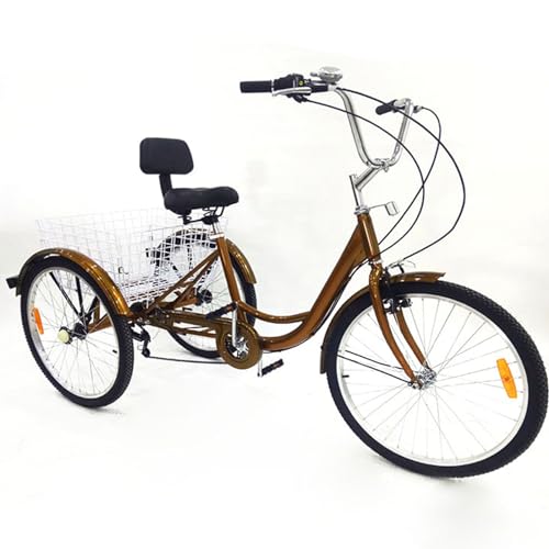 24 Zoll Dreirad für Erwachsene, 6 Gänge 3 Räder Fahrrad Erwachsenendreirad Tricycle Cruiser Bike mit Einkaufskorb, Klingel für Jungen Mädchen Damen Herren Senioren von Soberoses