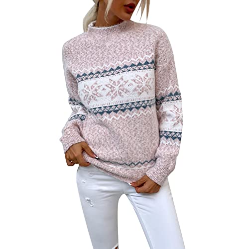 Norweger-Damen-Pullover, Norweger Pullover Damen Baumwolle Troyer Norweger Pullover Gestrickter mit Aufdruck Strickpullover Elegant Winterpullover Weihnachtspullover Pullover Langarm Strickjacken von Sobzia