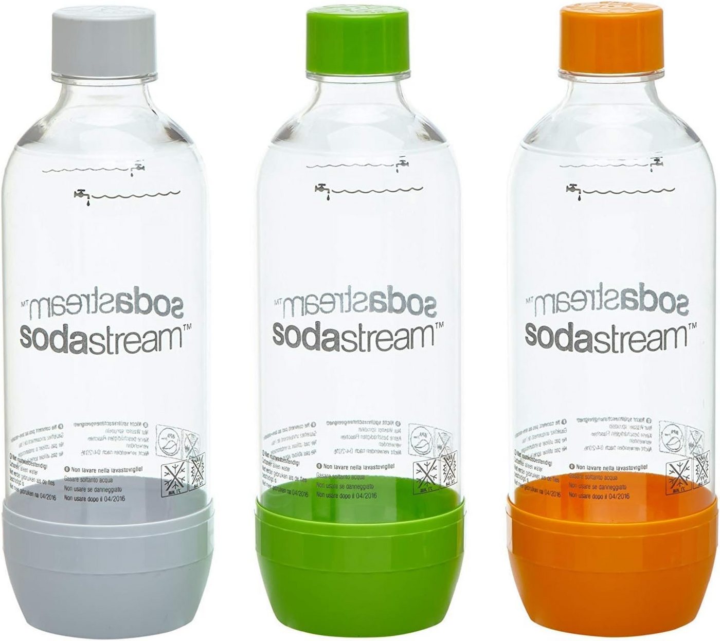 SodaStream Trinkflasche Pet-Flaschen 3x 1L, aus bruchfestem kristallklarem PET, 1 Liter Plastikflasche von SodaStream