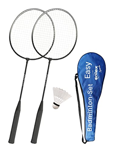 Badminton-Set Easy für Zwei Spieler Badmintonschläger gehärteter Stahl 6,9mm Nylon-Bespannung Tragetasche Nylon-Federball von Solex