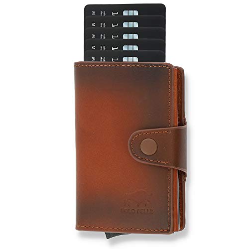 NEU: SOLO PELLE® Slim Wallet Mondo ohne Münzfach [bis zu 13 Karten] Slimwallet [RFID-Schutz] Kartenetui [Leder] Smart Wallet für Männer und Damen (Cognac Braun (2020)) von Solo Pelle