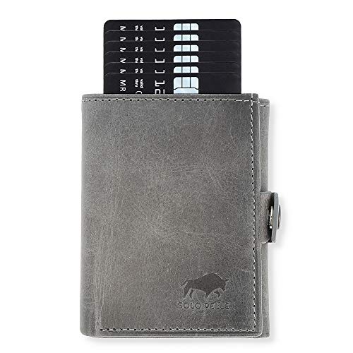 NEU: SOLO PELLE® Slim Wallet mit Münzfach [12 Karten] Slimwallet Riva [RFID-Schutz] Kartenetui mit Münzfach [Leder] Smart Wallet für Männer und Damen (Steingrau) von Solo Pelle