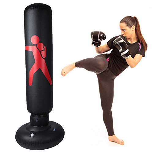 Solomi Boxsack, aufblasbare Säule, PVC, Fitness, Kickboxen, Muay Thai, Training, Sandbag, 160 cm (schwarz) von Solomi