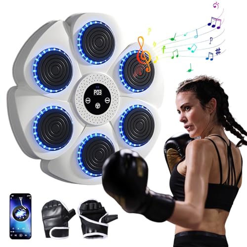 Boxmaschine mit Musik, 2024 Neue elektronisches Boxgerät, Wandmontierte Boxmaschine, Bluetooth Music Elektronischer Boxer, 9 Geschwindigkeitsmodi und Zählmodus (Weiß+Mit Handschuhen) von Solonsuo