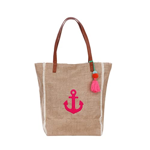 Sonia Originelli Canvas Shopper Anker Strandtasche Bommel Quasten Farbe Pink von Sonia Originelli