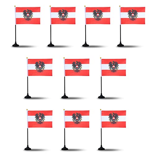 Sonia Originelli Mini Handfahnen mit Tischständer Fuß 10 Stück Set Österreich Austria Wappen EM WM Flaggen Fanartik von Sonia Originelli