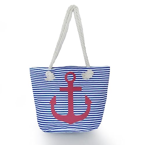 Sonia Originelli Shopper Strandtasche Kordel Seil Streifen Anker Anchor Maritim T021-AN-RV (Blau-rot) von Sonia Originelli