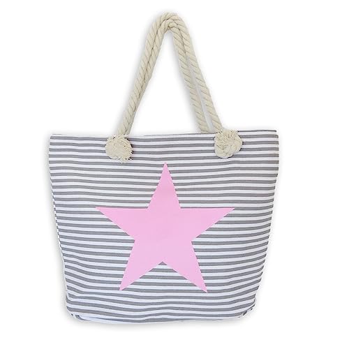 Sonia Originelli Strandtasche Stern Lena Beachbag Tasche Bag Streifen Maritim Farbe Grau-Rosa von Sonia Originelli