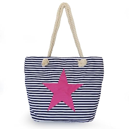 Sonia Originelli Strandtasche Stern Lena Beachbag Tasche Bag Streifen Maritim Farbe Marine-Pink von Sonia Originelli