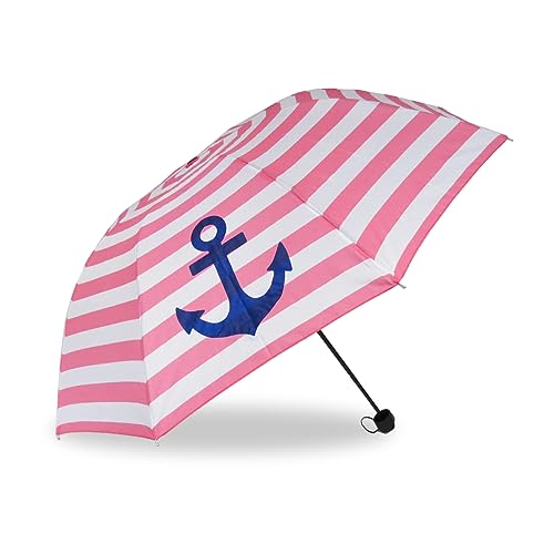 Sonia Originelli Taschenschirm Maritim Anker Streifen Regenschirm Schutz Farbe Rosa von Sonia Originelli