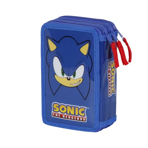 Sega-Sonic Sight-Gefülltes Dreifach-Federmäppchen, Blau, 14 x 21 cm von Sonic The Hedgehog - SEGA