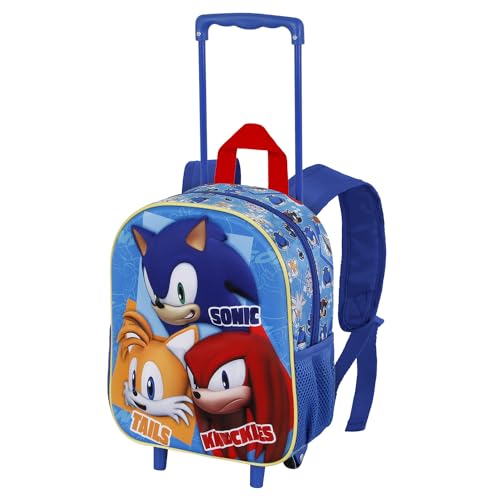 Sega-Sonic Trio-Kleiner 3D Rucksack mit Rädern, Blau, 26 x 34 cm, Kapazität 12,5 L von Sonic The Hedgehog - SEGA