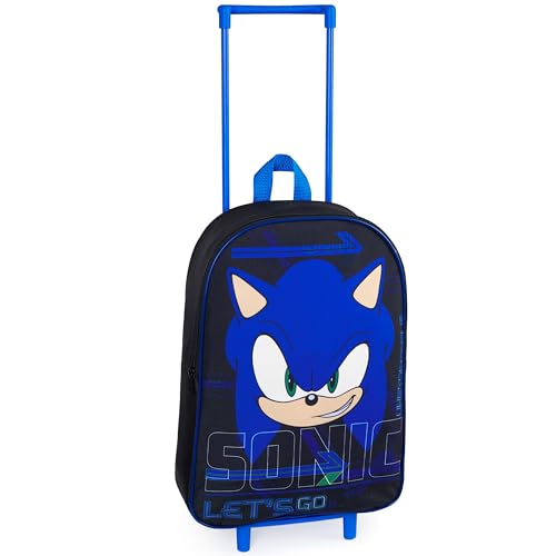 Sonic The Hedgehog Koffer Kinder, Faltbarer Trolley Handgepäck Leicht 39 x 27 cm 10.5 Liter, 2 Rollen & Ausziehbarem Griff von SONIC