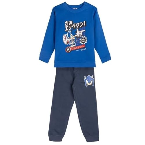 Sonic Trainingsanzug für Kinder - 2-teiliges Set - Größe 5 Jahre - Aus Baumwolle und Polyester - Farbe Blau - Jogginganzug Inklusive Langarm T-Shirt - Original Produkt in Spanien Designed von Sonic
