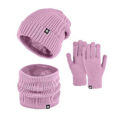 Kinder Wintermützen 3 Stück Handschuhe Schal Set Beanie Mütze Warme Gestrickte Touchscreen Handschuhe Loop Winterschlauchschal Für Jungen Mädchen 5-12 Jahre Outdoor Aktivitäten von Sonnena