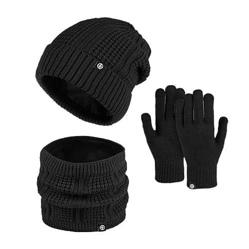 Kinder Wintermützen 3 Stück Handschuhe Schal Set Beanie Mütze Warme Gestrickte Touchscreen Handschuhe Loop Winterschlauchschal Für Jungen Mädchen 5-12 Jahre Outdoor Aktivitäten von Sonnena