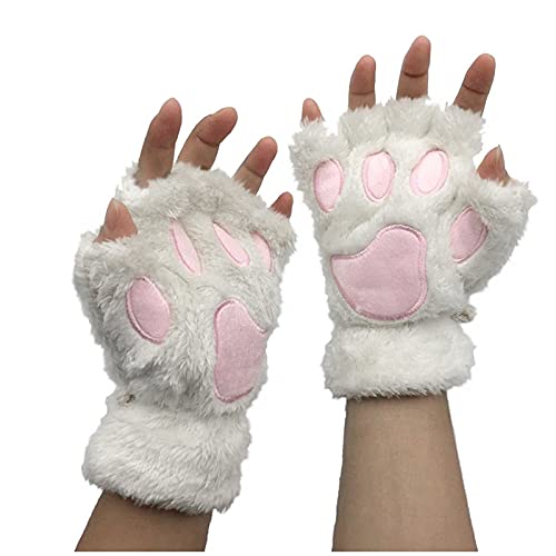 Sonnena 1 Paare Katzenpfote Handschuhe Niedliche Cartoon Winter Handschuhe Warme Halbfinger Fausthandschuh Outdoor Fingerless Gloves Kunstpelz Plüsch Katzen Handschuhe für Frauen von Sonnena