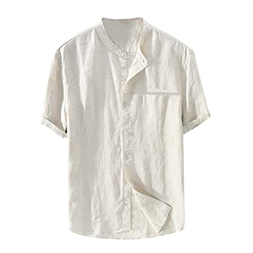 Sonnena Herren Hemd Kurzarm Leinenhemd aus Baumwollmischung Regular Fit Button-down Sommer Freizeit Leinenhemd von Sonnena