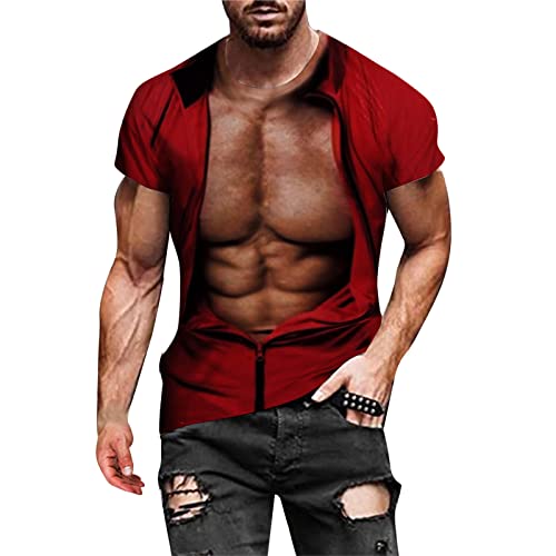 Sonnena Herren T Shirt Lustig 3D Muskel Print Gedruckt Kurze Pullover Tops Slim Fit Sport von Sonnena