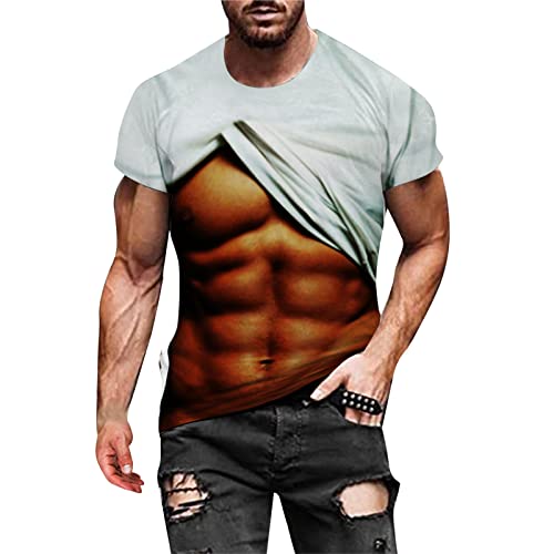 Sonnena Herren T Shirt Lustig 3D Muskel Print Gedruckt Kurze Pullover Tops Slim Fit Sport von Sonnena