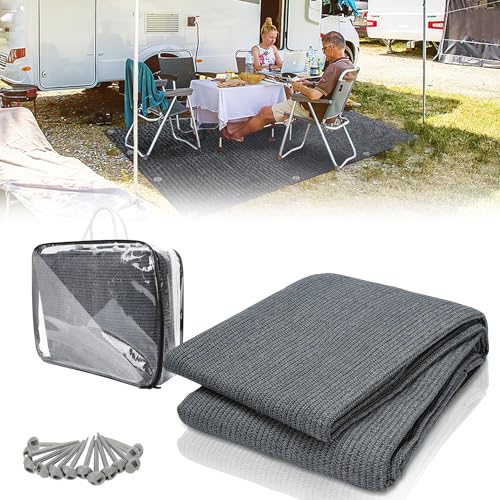 Sonnewelt Vorzeltteppich Markisenteppich 250x250cm, Hochwertiger Camping Teppich, Atmungsaktiv rutschfest Zeltteppich bläulich-grau, Outdoor Campingmatte mit 12 Löchern, 13 Heringe und Tragetasche von Sonnewelt