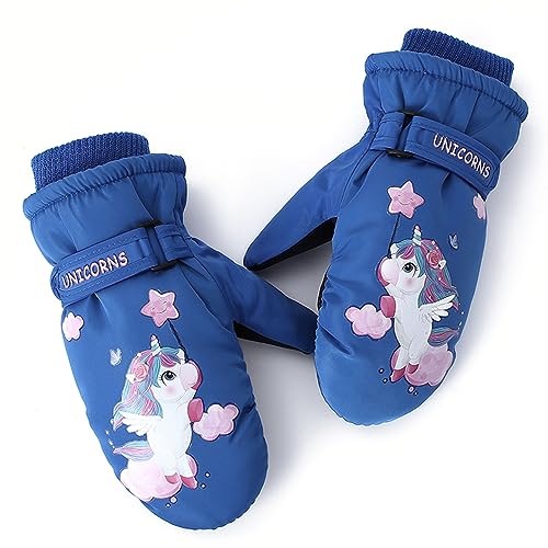 Sorrowso 2-5 Jahre Kinder Winter Warme Handschuhe Cartoon Einhorn Print Skihandschuhe wasserdichte Anti Rutsch Fäustlinge Zum Skifahren Snowboarden Cartoon Print Ski Handschuhe Für 2-5 Jahre Kinder von Sorrowso