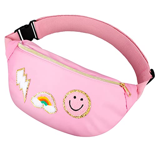Preppy Patch Nylon Bauchtasche Lightning Hüfttasche Verstellbare Lächeln Gesicht Bauchtasche für Frauen Wasserabweisend Regenbogen Bauchtasche für Mädchen Kinder, Pink, Small von Sotiff