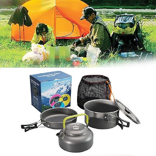 Souarts Camping Kochgeschirr Kit Outdoor Aluminium Leichte Camping Pot Pan Kochen Set für Camping Wandern Faltbare Campingtöpfe (3PCS schwarz + grün) von Souarts