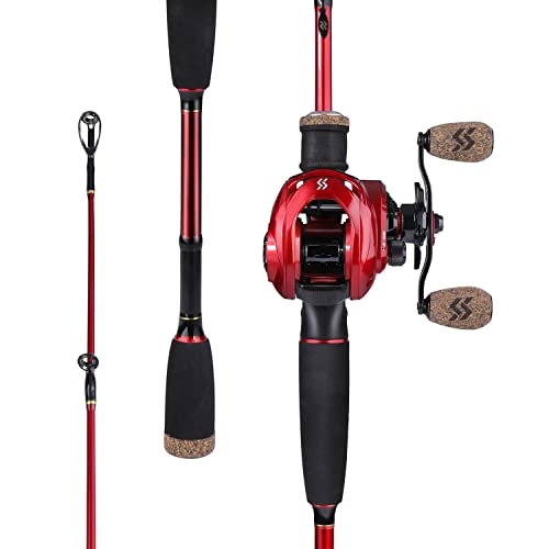 Sougayilang Baitcasting Combo, 2 Abschnitte M/MH Lightweight Baitcasting Rod und 8.0:1 Baitcaster Reel, Angelrute und Rolle Combo für Reisen Salzwasser Süßwasser-1.8R von Sougayilang