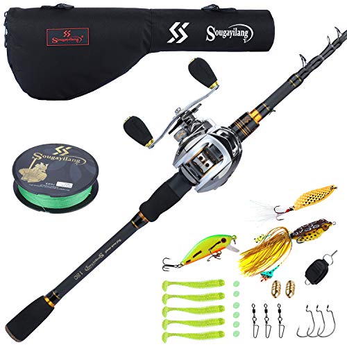 Sougayilang Fishing Baitcaster Combos, Lightweight Baitcasting Combo Fishing Rod and 9+1BB Fishing Reel for Travel Saltwater Freshwater for Beginner—5.9FT Rod and Left Hand Reel with Bag von Sougayilang