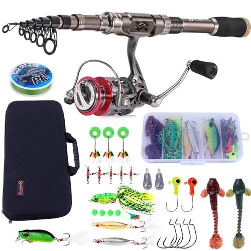 Sougayilang Fishing Rod and Reel Combos - Carbon Fiber Telescopic Fishing Pole - Spinning Reel 12 +1 BB with Carrying Case for Saltwater and Freshwater Fishing Gear Kit(Silver 6.89ft -3000) von Sougayilang