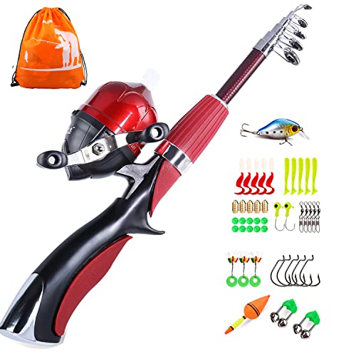 Sougayilang Kids Fishing Pole with Spincast Reel Telescopic Fishing Rod Combo Full Kits for Boys,Girls and Adults-Red von Sougayilang