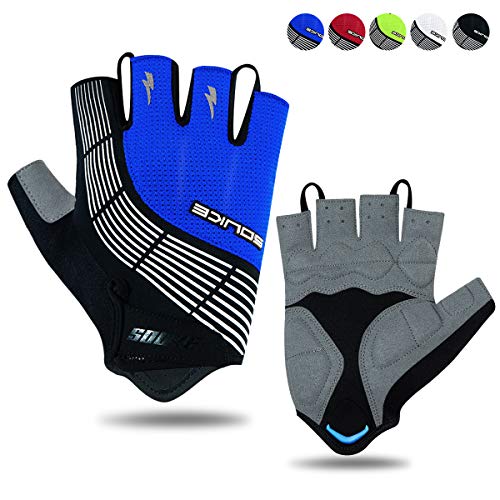 Souke Sports Fahrradhandschuhe Halbfinger Herren Damen Gel Stoßdämpfung Fitness Handschuhe Atmungsaktiv Anti-Rutsch Radhandschuhe, Schwarz/blau, L von Souke Sports