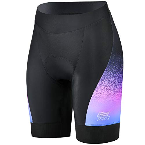 Souke Sports Radlerhose Damen Fahrradhose Damen Gepolstert Schnelltrockende Fahrradunterhose Damen Elastische Fahrradunterhose Damen Radhose Damen Kurz mit Atmungsaktive 4D Gel Sitzpolster von Souke Sports