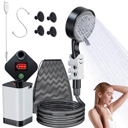 SoulBay Campingdusche Akku mit Pumpe, 12V Camping Dusche Outdoor Set mit 5200-mAH-Akku und Festem Design, Außenduschkopf für Reisedusche, Haustierreinigung, Autowaschen, Gartenbewässerung von SoulBay